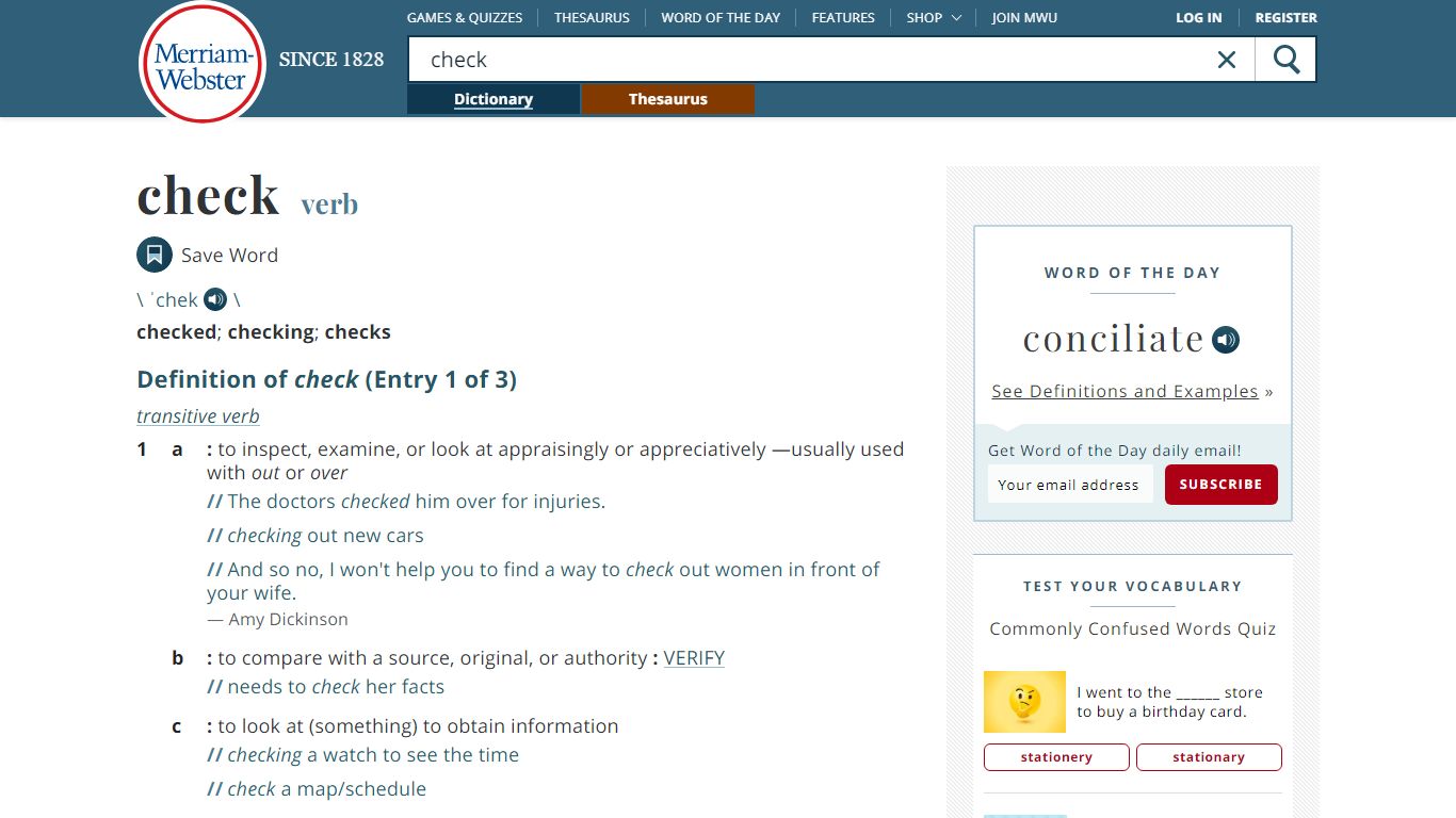 Check Definition & Meaning - Merriam-Webster