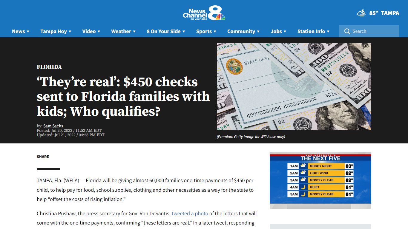 450 per child Florida checks - WFLA